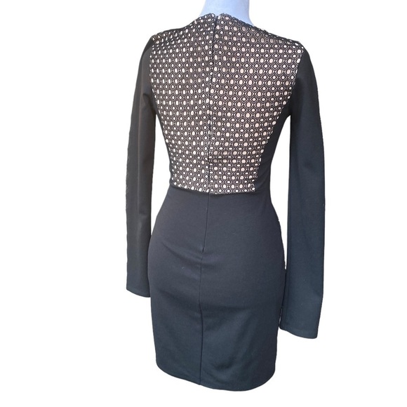 EXPRESS LONG SLEEVE BLACK AND TAN BODYCON MINI DRESS SIZE XS - Picture 5 of 6